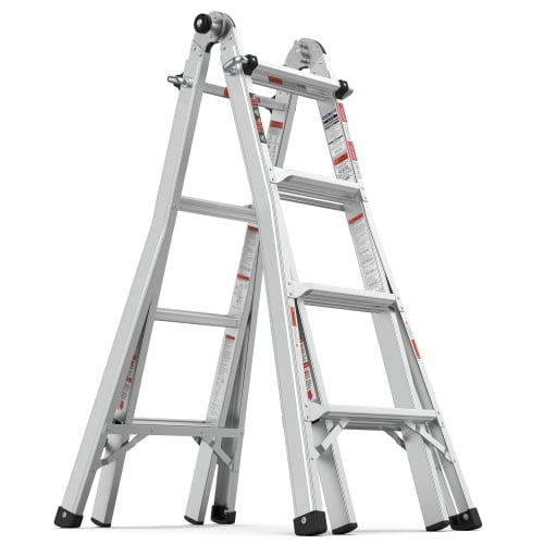 17ft Multi-Position Foldable Aluminum Ladder, A-Frame and Straight Ladder, ANSI 250lbs