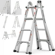 17ft Multi-position Ladder, Seizeen Lightweight Alloy Aluminum Ladder 20 Multipurpose for Building Home, Extension Folding Ladder with Safety Locking System, A-type Ladder Straight Ladder