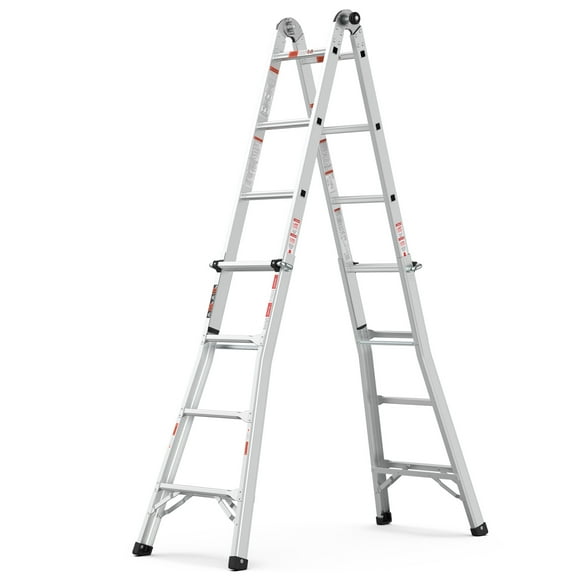 17ft Position Ladder, Aluminum A-Frame Ladder, Foldable Ladder for Home Outdoor Work, 250lbs Capacity