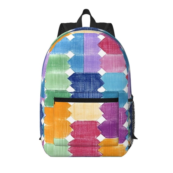 17in Backpack With Pocket Adjustable Shoulder Strap Large Capacity Zipper Opening And Closing Double Pull Head Zipper For Work Travel Sports Aliceblue Colorful Houndstooth Hand-Drawn Sketch_1