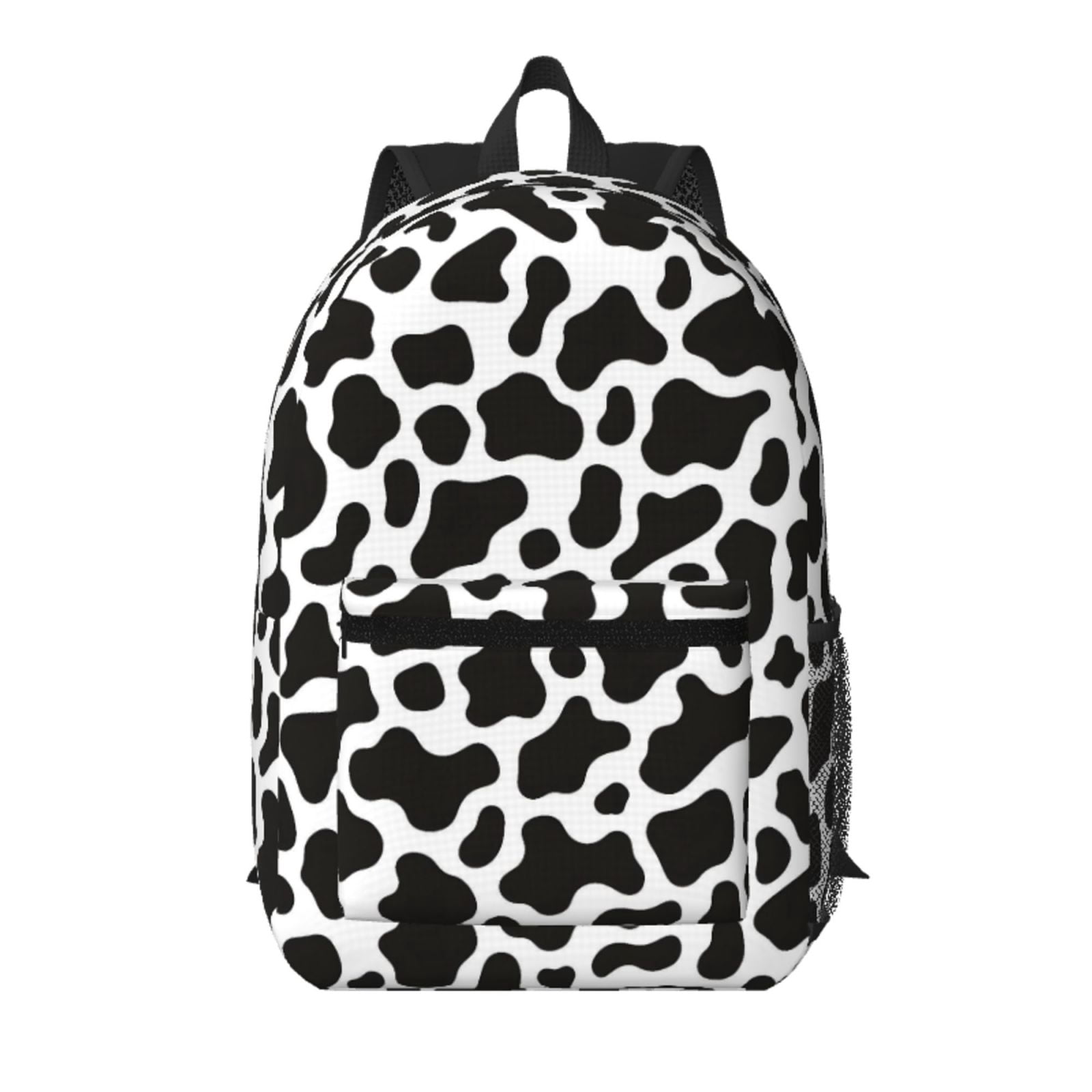 17in Backpack With Pocket Adjustable Shoulder Strap Large Capacity Zipper Opening And Closing Double Pull Head Zipper For Work Travel Sports Black White Cow Print