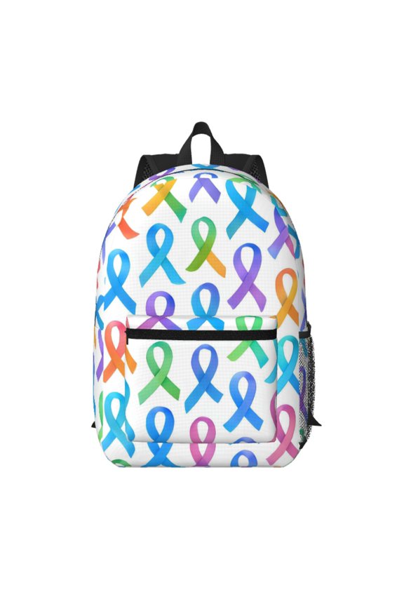 17in Backpack With Pocket Adjustable Shoulder Strap Large Capacity Zipper Opening And Closing Double Pull Head Zipper For Work Travel Sports Cancer Awareness Ribbon Pattern - Ombr Flow