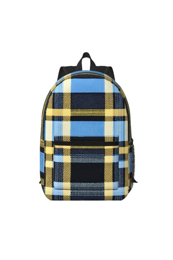 17in Backpack With Pocket Adjustable Shoulder Strap Large Capacity Zipper Opening And Closing Double Pull Head Zipper For Work Travel Sports Cornflowerblue Buffalo Plaid Check Tartan Scotland_4