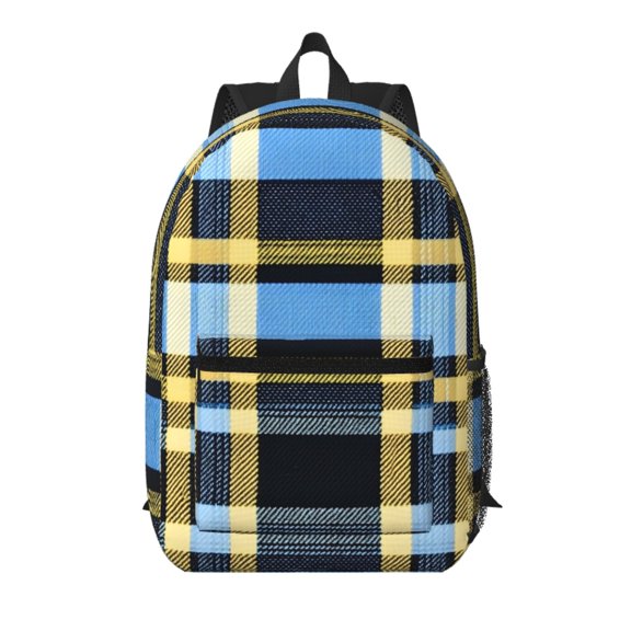 17in Backpack With Pocket Adjustable Shoulder Strap Large Capacity Zipper Opening And Closing Double Pull Head Zipper For Work Travel Sports Cornflowerblue Buffalo Plaid Check Tartan Scotland_4