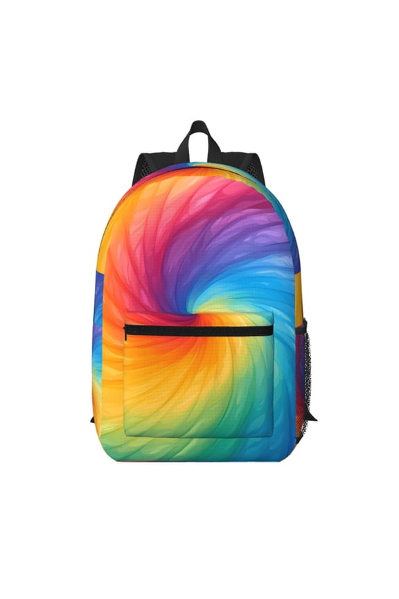 17in Backpack With Pocket Adjustable Shoulder Strap Large Capacity Zipper Opening And Closing Double Pull Head Zipper For Work Travel Sports Darkorchid Tie Dye Background Rainbow Colors (2)