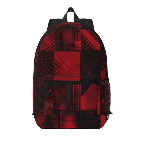 17in Backpack With Pocket Adjustable Shoulder Strap Large Capacity Zipper Opening And Closing Double Pull Head Zipper For Work Travel Sports Darkred Geometric Patterns_2