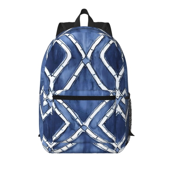 17in Backpack With Pocket Adjustable Shoulder Strap Large Capacity Zipper Opening And Closing Double Pull Head Zipper For Work Travel Sports Indigo Moroccan Trellis Hand-Drawn Sketch_3