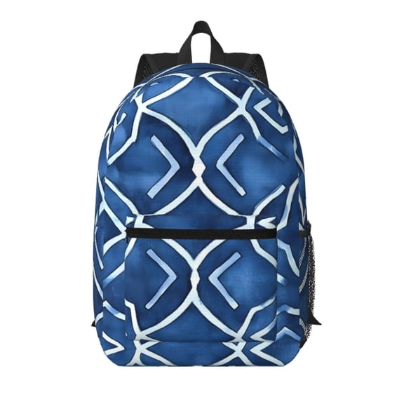 17in Backpack With Pocket Adjustable Shoulder Strap Large Capacity Zipper Opening And Closing Double Pull Head Zipper For Work Travel Sports Indigo Moroccan Trellis Hand-Drawn Sketch_4
