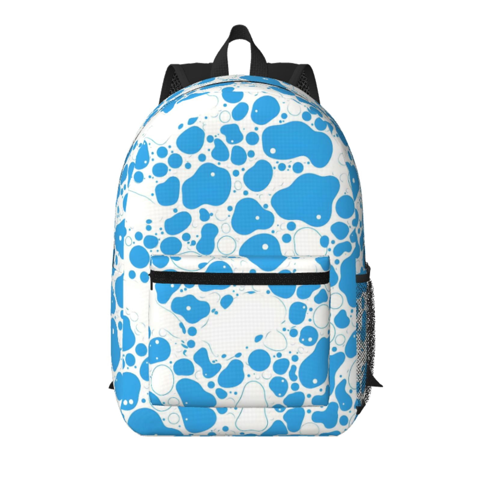 17in Backpack With Pocket Adjustable Shoulder Strap Large Capacity Zipper Opening And Closing Double Pull Head Zipper For Work Travel Sports Milk Cow Skin Print Style Powderblue_3