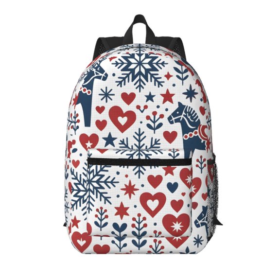 17in Backpack With Pocket Adjustable Shoulder Strap Large Capacity Zipper Opening And Closing Double Pull Head Zipper For Work Travel Sports Nordic Folk Art Christmas Pattern