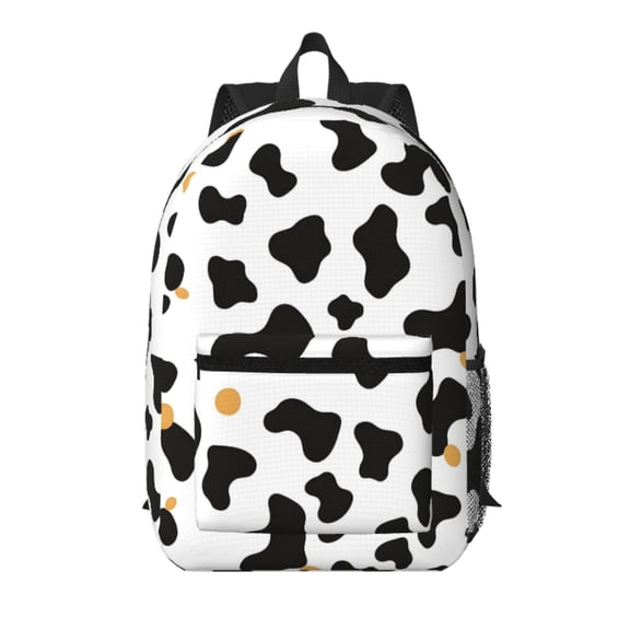 17in Backpack With Pocket Adjustable Shoulder Strap Large Capacity Zipper Opening And Closing Double Pull Head Zipper For Work Travel Sports Simple Cow Print Pattern, Vector Art Style_2