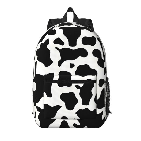 17in Backpack With Pocket Adjustable Shoulder Strap Large Capacity Zipper Opening And Closing Double Pull Head Zipper For Work Travel Sports Simple Cow Print Pattern, Vector Art Style_4