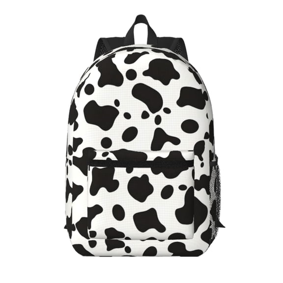 17in Backpack With Pocket Adjustable Shoulder Strap Large Capacity Zipper Opening And Closing Double Pull Head Zipper For Work Travel Sports Simple Cow Print Pattern, Vector Art Style_3