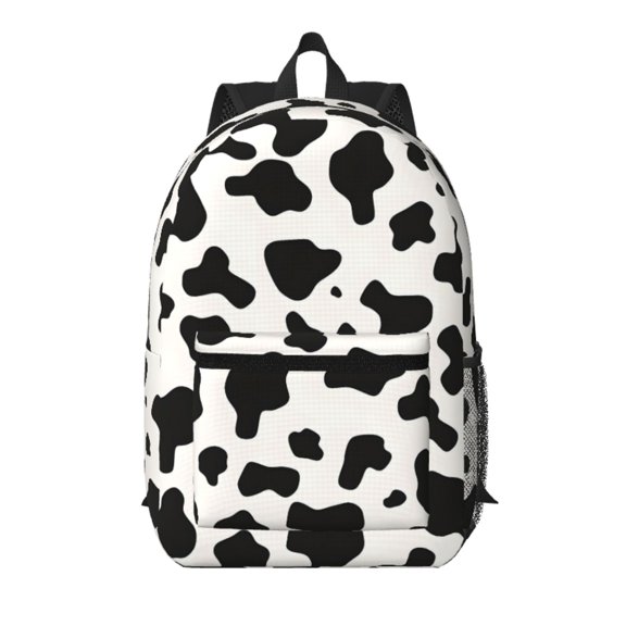 17in Backpack With Pocket Adjustable Shoulder Strap Large Capacity Zipper Opening And Closing Double Pull Head Zipper For Work Travel Sports Simple Cow Print Pattern, Vector Art Style_1