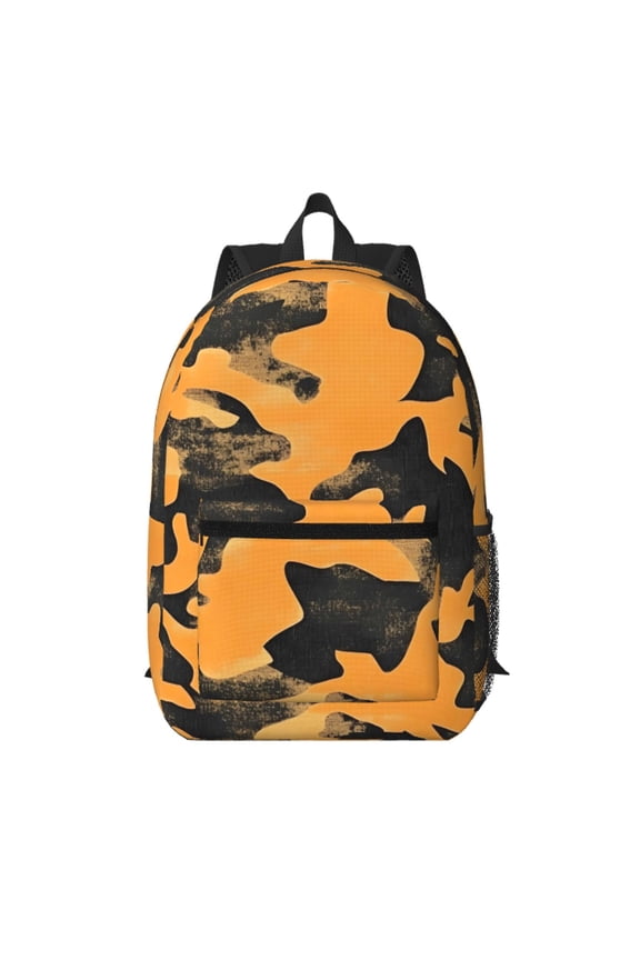 17in Backpack With Pocket Adjustable Shoulder Strap Large Capacity Zipper Opening And Closing Double Pull Head Zipper For Work Travel Sports Texture Camo Army Orange_3