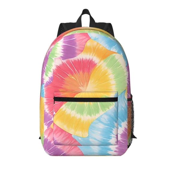 17in Backpack With Pocket Adjustable Shoulder Strap Large Capacity Zipper Opening And Closing Double Pull Head Zipper For Work Travel Sports Tie-Dye Pattern Bright Colors Tie-Dye Background