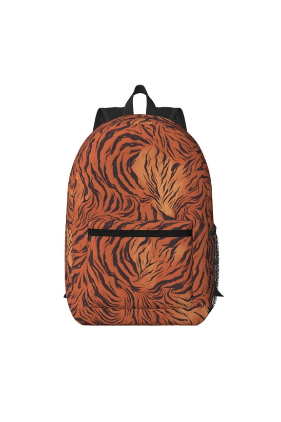 17in Backpack With Pocket Adjustable Shoulder Strap Large Capacity Zipper Opening And Closing Double Pull Head Zipper For Work Travel Sports Tiger Print Style Darkred_1