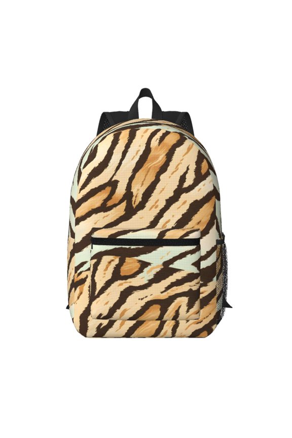 17in Backpack With Pocket Adjustable Shoulder Strap Large Capacity Zipper Opening And Closing Double Pull Head Zipper For Work Travel Sports Tiger Skin Print Style Lightgreen_4