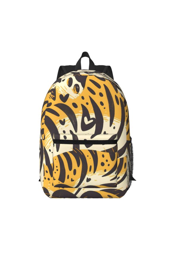 17in Backpack With Pocket Adjustable Shoulder Strap Large Capacity Zipper Opening And Closing Double Pull Head Zipper For Work Travel Sports Tiger Skin Print Style Dimgray_1
