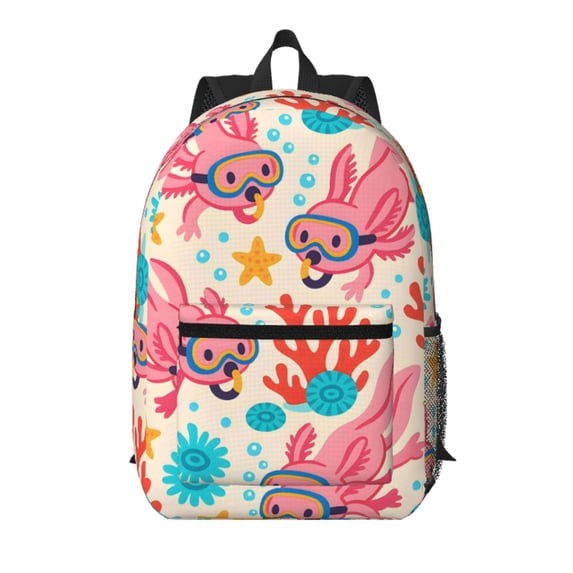17in Backpack With Pocket Adjustable Shoulder Strap Large Capacity Zipper Opening And Closing Double Pull Head Zipper For Work Travel Sports Tropical Reef Axolotls - Bright Vacation