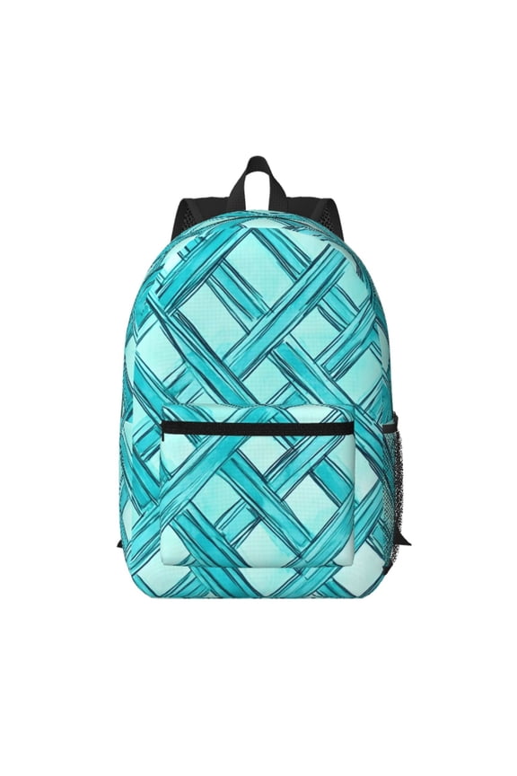 17in Backpack With Pocket Adjustable Shoulder Strap Large Capacity Zipper Opening And Closing Double Pull Head Zipper For Work Travel Sports Turquoise Moroccan Trellis Hand-Drawn Sketch_62922_2