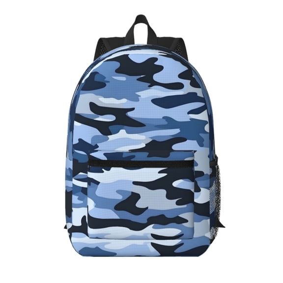 17in Backpack With Pocket Adjustable Shoulder Strap Large Capacity Zipper Opening And Closing Double Pull Head Zipper For Work Travel Sports Vector Camouflage Pattern Blue_4