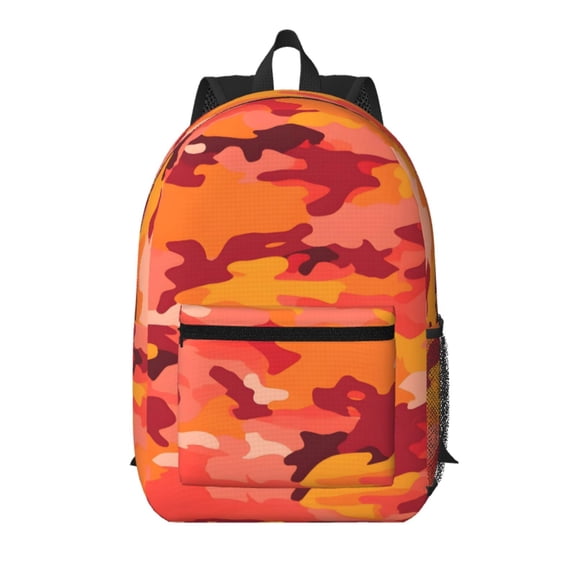 17in Backpack With Pocket Adjustable Shoulder Strap Large Capacity Zipper Opening And Closing Double Pull Head Zipper For Work Travel Sports Vector Camouflage Pattern Orange Red_1