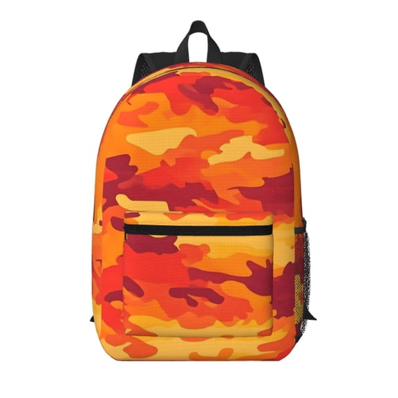 17in Backpack With Pocket Adjustable Shoulder Strap Large Capacity Zipper Opening And Closing Double Pull Head Zipper For Work Travel Sports Vector Camouflage Pattern Orange Red_4