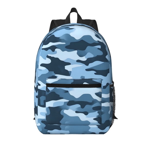 17in Backpack With Pocket Adjustable Shoulder Strap Large Capacity Zipper Opening And Closing Double Pull Head Zipper For Work Travel Sports Vector Camouflage Pattern Blue_3