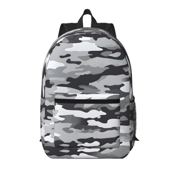 17in Backpack With Pocket Adjustable Shoulder Strap Large Capacity Zipper Opening And Closing Double Pull Head Zipper For Work Travel Sports Vector Camouflage Pattern Gray_1