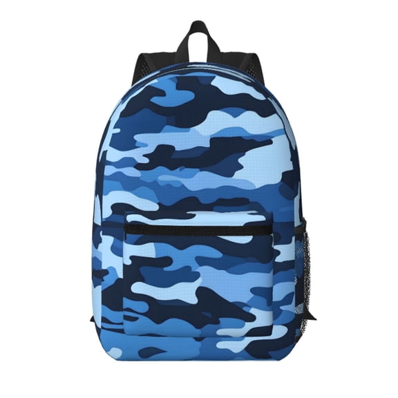 17in Backpack With Pocket Adjustable Shoulder Strap Large Capacity Zipper Opening And Closing Double Pull Head Zipper For Work Travel Sports Vector Camouflage Pattern Blue_1