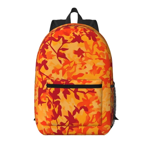 17in Backpack With Pocket Adjustable Shoulder Strap Large Capacity Zipper Opening And Closing Double Pull Head Zipper For Work Travel Sports Vector Camouflage Pattern Orange Red_3