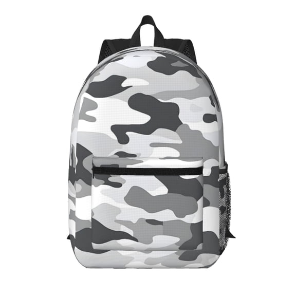 17in Backpack With Pocket Adjustable Shoulder Strap Large Capacity Zipper Opening And Closing Double Pull Head Zipper For Work Travel Sports Vector Camouflage Pattern Gray_2