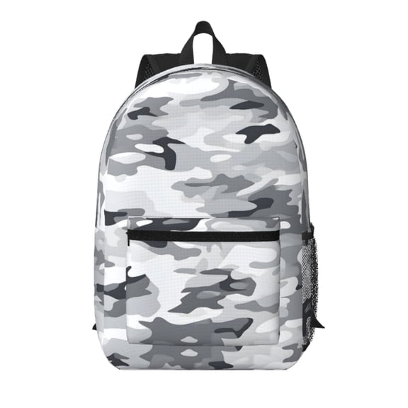 17in Backpack With Pocket Adjustable Shoulder Strap Large Capacity Zipper Opening And Closing Double Pull Head Zipper For Work Travel Sports Vector Camouflage Pattern Gray_3