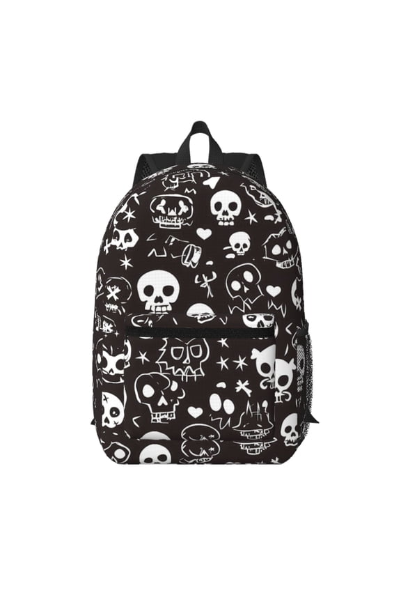 17in Backpack With Pocket Adjustable Shoulder Strap Large Capacity Zipper Opening And Closing Double Pull Head Zipper For Work Travel Sports Weird Skull Head