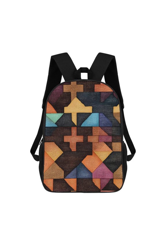 17in To Basic Backpack Scalability Good Wrinkle Resistance Adjustable Shoulder Straps Versatility SaddleBrown Colorful Houndstooth Hand-drawn Sketch_1