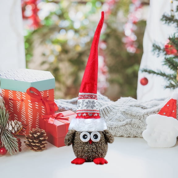 17in Bendable Owl Decor w/ Wizard Hat - Gray Tonal Plush Shelf Display Figurine w/ Wire Frame (Festive Decor Gift Bundle, Age 8+) Brown