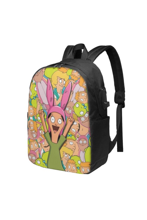 17in Bob Family's Bur-Ger Backpack With USB Charging Port Large Bookbag Travel Laptop Bag For Adult