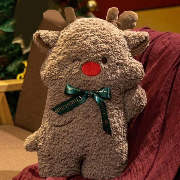 17in Brown Christmas Deer Pillow - Cotton Decorative Throw Cushion for Sofa, Bed & Home Decor ,Holiday Gift for Family, Kids 3+ Brown