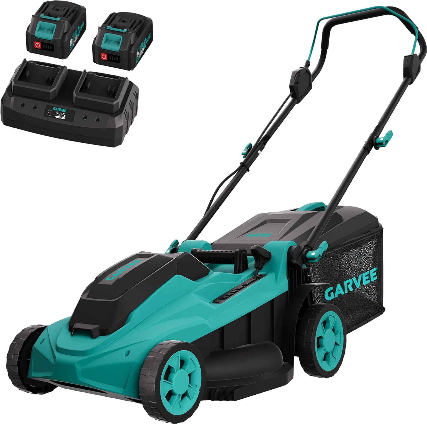 17in Cordless Lawn Mower 2 x 20V 4.0Ah Batteries Brushless Motor 2-in-1 Mulching and Bagging 6-Position Height Lightweight Charger Included