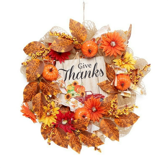 17in Fall Wreath, Autumn Wreath for Front Door, for Home Wall Porch Outdoor/Indoor Harvest Thankgivings Holiday Decorations
