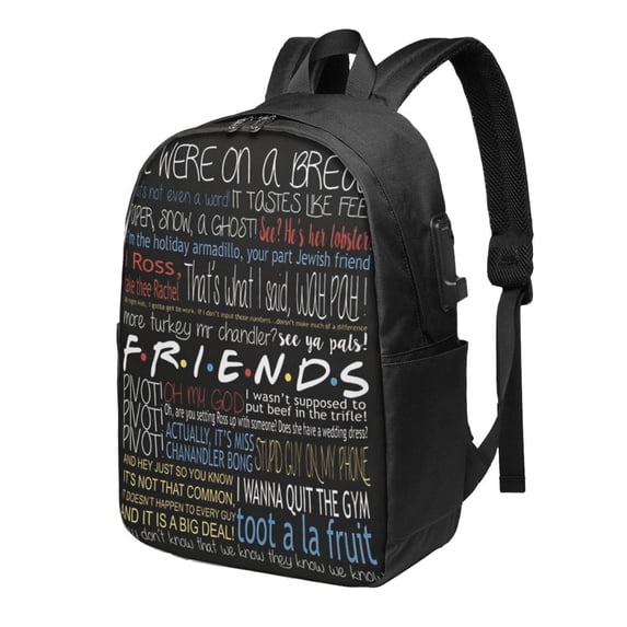 17in Frien-d-s TV Show Backpack With USB Charging Port Large Bookbag ...
