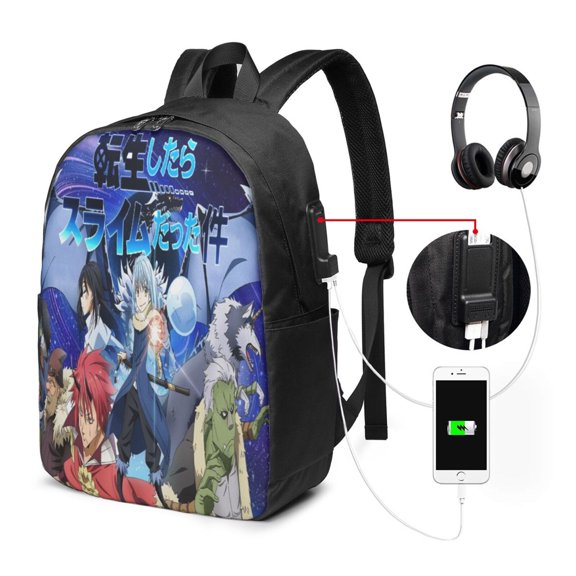 17in I Got Reincarnated As A Slime Backpack With Usb Travel Backpacks Large Capacity Portable Outdoor Laptop Bag