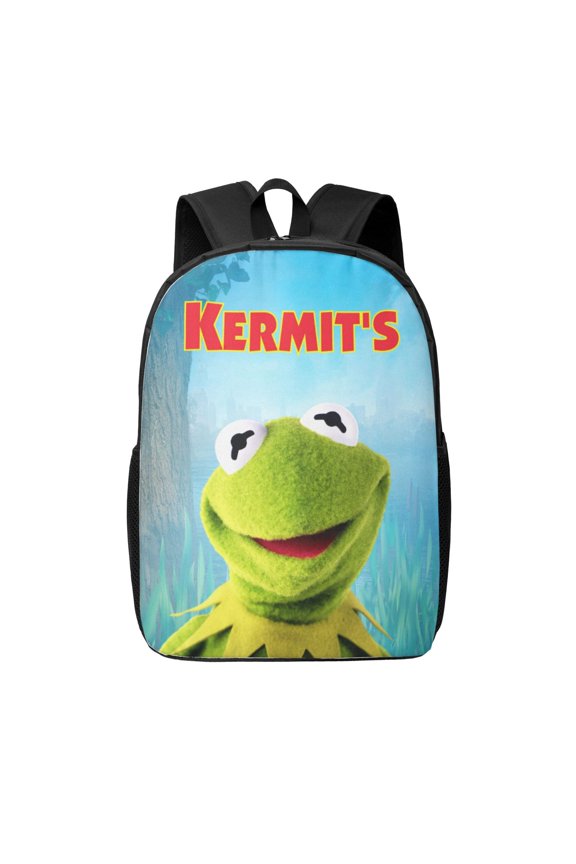 17in Ke-Rmit The Fro Backpack Cute Anime Large Capacity Multifunction Backpacks Lightweight Sports Travel Laptop Bag Daypack