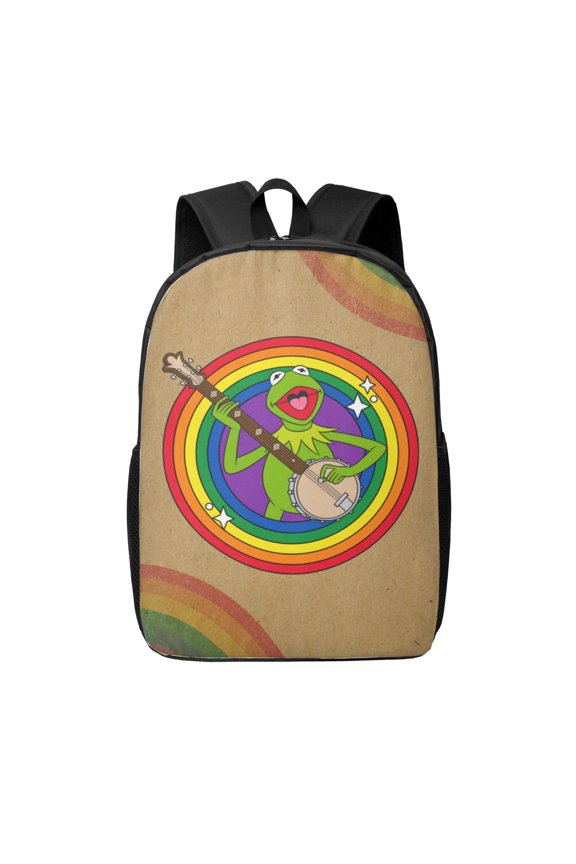 17in Ke-Rmit The Fro Backpack Cute Anime Large Capacity Multifunction Backpacks Lightweight Sports Travel Laptop Bag Daypack