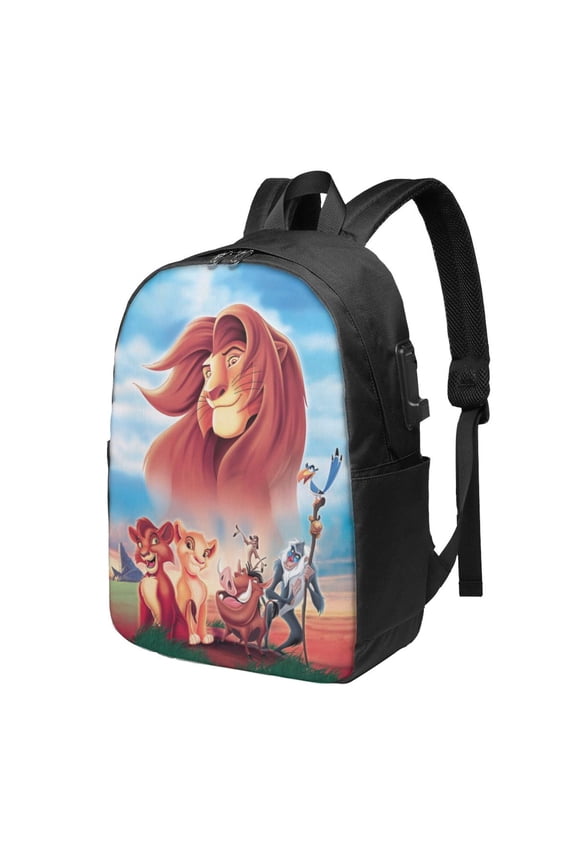 17in Lion Kin Backpack with Usb Charging Port Cute Cartoon Backpacks Portable Outdoor Travel