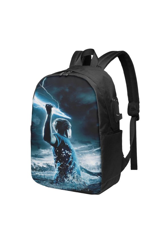 17in Percy Jack-so Backpack with Usb Charging Port Cute Cartoon Backpacks Portable Outdoor Travel