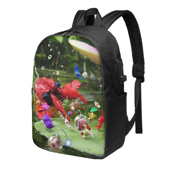 17in Pikmin Backpack with Usb Charging Port Cute Cartoon Backpacks Portable Outdoor Travel