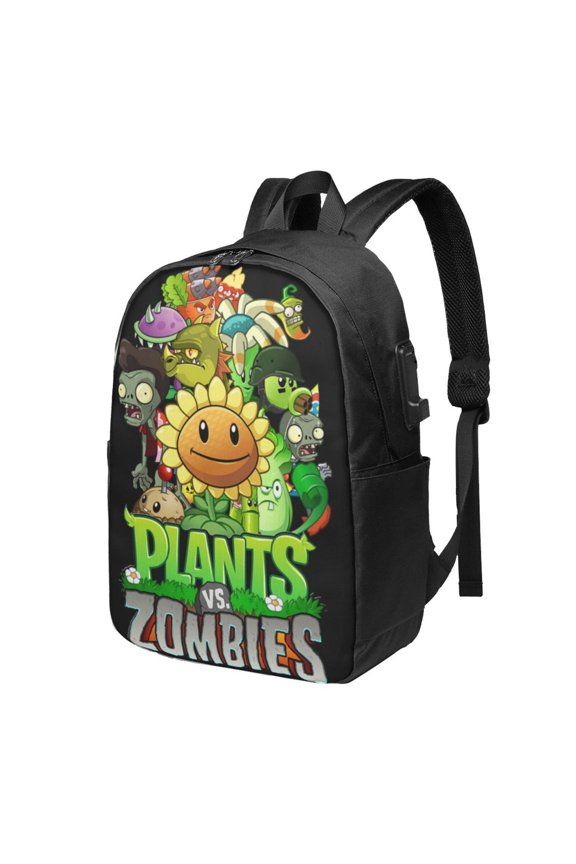 17in Plants Vs Zombies Backpack with Usb Charging Port Cute Cartoon Backpacks Large Capacity Portable Outdoor Travel Backpack Laptop Bag