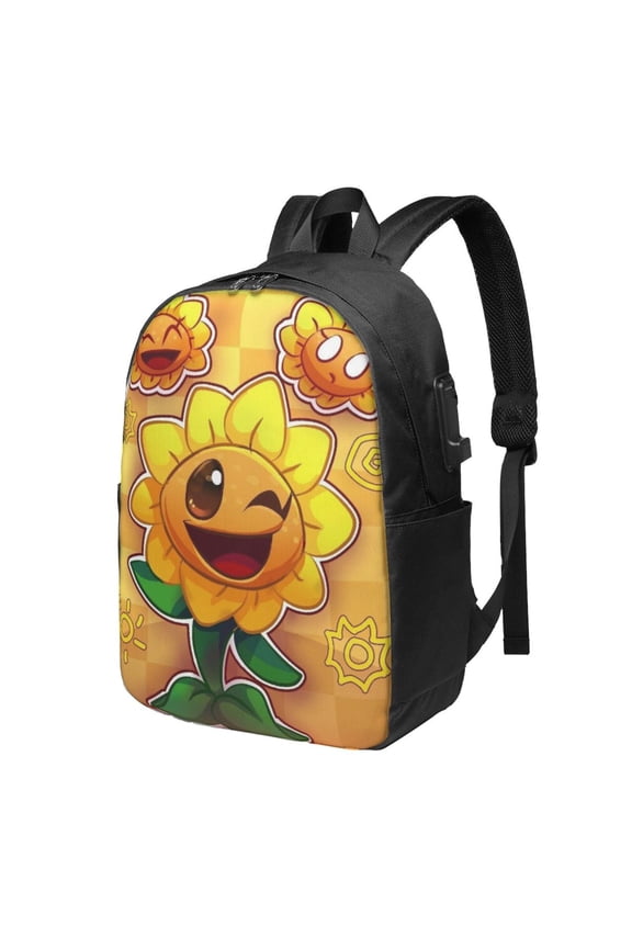 17in Plants Vs Zombies Backpack with Usb Charging Port Cute Cartoon Backpacks Large Capacity Portable Outdoor Travel Backpack Laptop Bag
